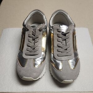 Franco Sarto Matera Sneakers, Gold/Gray/Silver, Women's Size 7.5, EUC